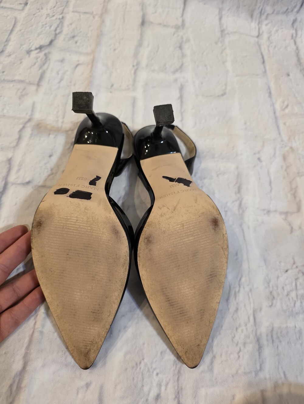 Marc Fisher Black Patent Slingback Pointy Heels - Picture 9 of 11